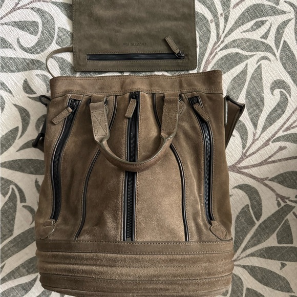 Green Suede Lacoste Shoulder Bag with Black Accents